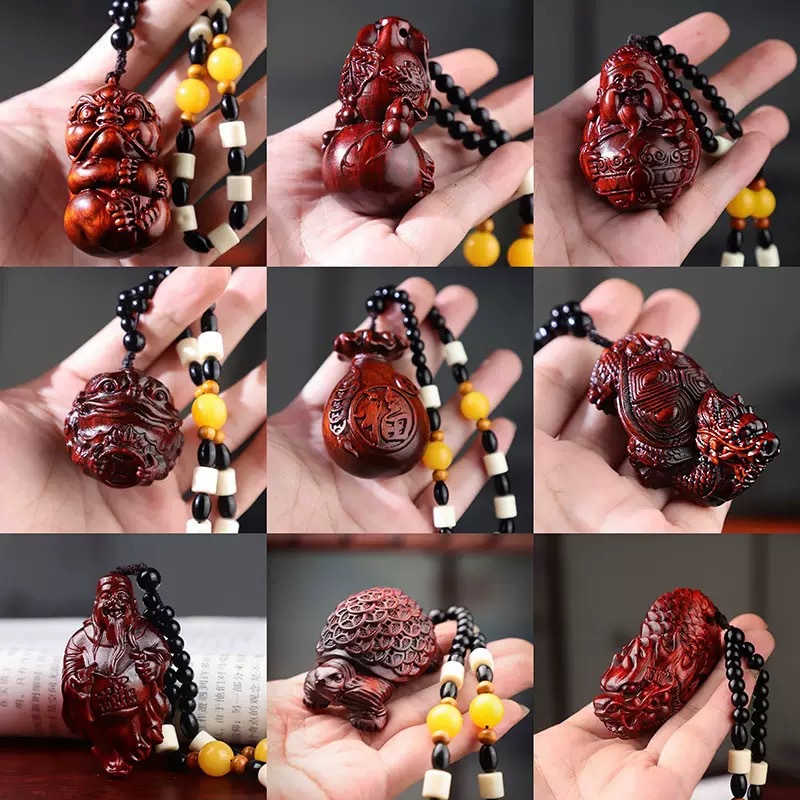 紫檀手把件招财挂件貔貅把玩件文财神木质文玩工艺品地摊货源批发