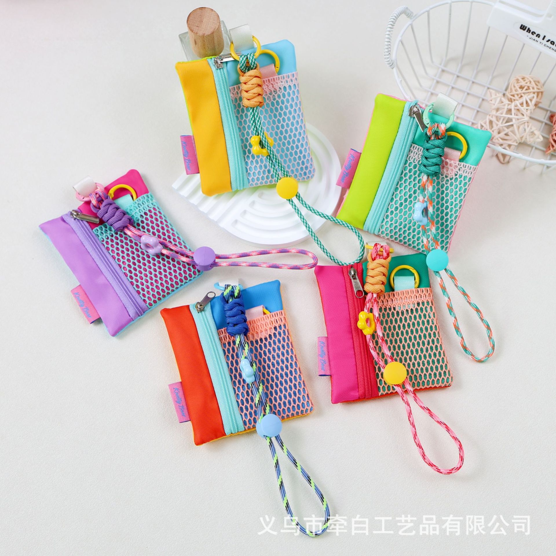 Dopamine Mini Coin Purse Keychain Bag Charm Trendy Earphone ID Card Holder Accessory Card Case Outdoor Color Block