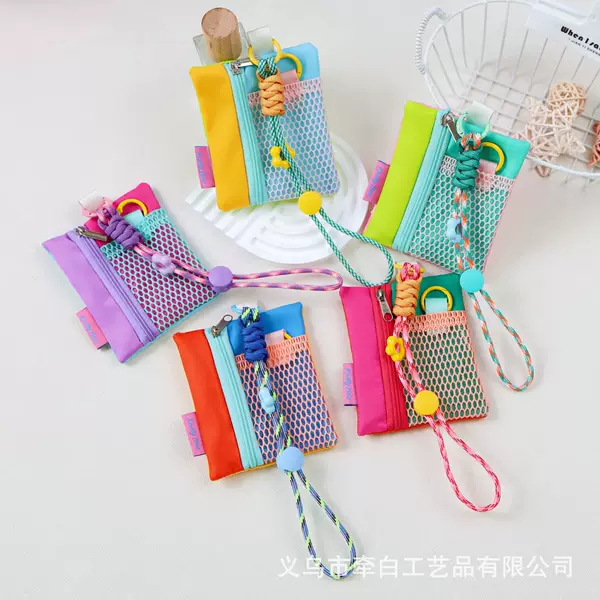 Dopamine Mini Coin Purse Keychain Bag Charm Trendy Earphone ID Card Holder Accessory Card Case Outdoor Color Block