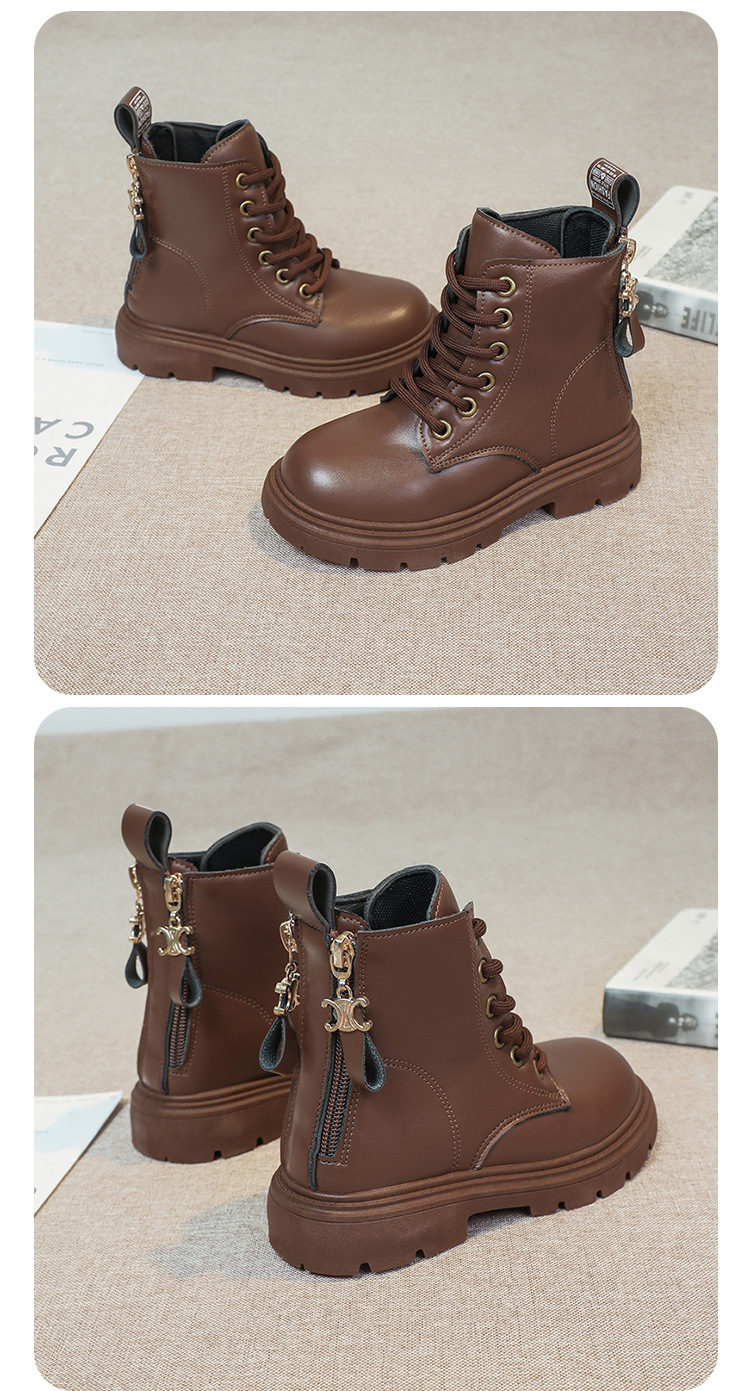 2024 Autumn/Winter New Children's Martin Single Boys' Velvet Short Warm Girls' Soft Bottom Leather Boots_voghion.com