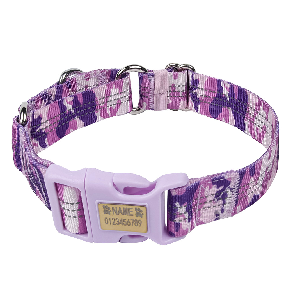 Transfronterizos collar de perro Amazon Martingale anillo de collar a prueba de explosiones inscripción noche reflectante anti-perdida collar de mascotas