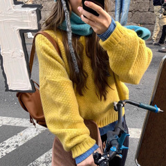 2025秋冬季新款外穿圆领菠萝纹毛衣女多巴胺软糯套头针织打底衫女