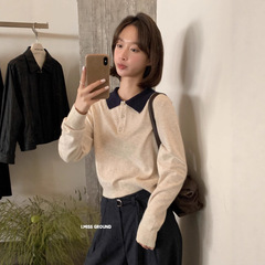 imiss 档口爆款！Polo领简约通勤百搭拼色慵懒风休闲女上衣针织衫