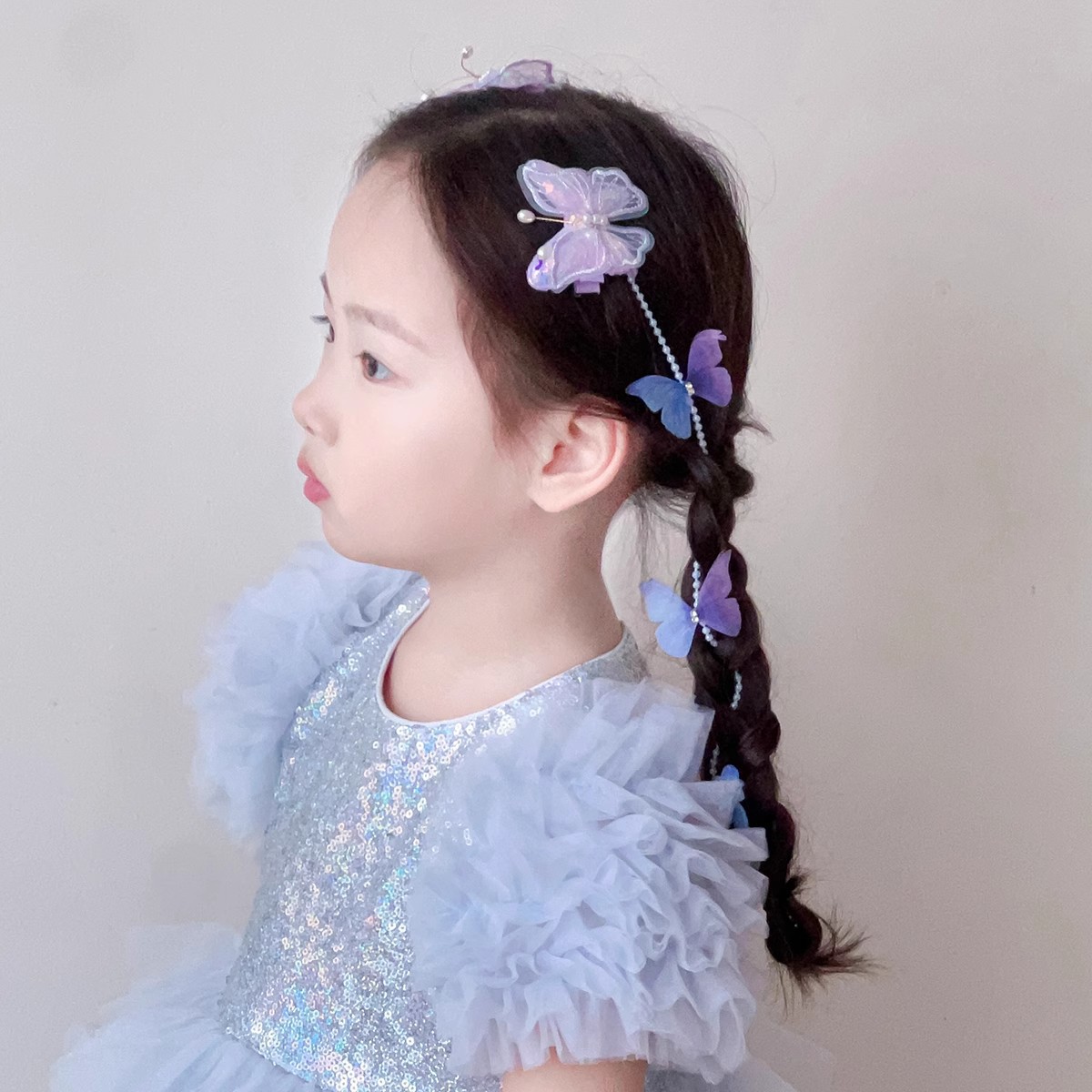 Little Girl's New Antique Handmade Butterfly Pearl Chain Hair Clip Princess Fairy Hair Flower Bead Hair Band Headwear
