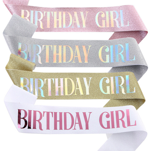 Birthday party glitter cloth shoulder strap etiquette belt birthday girl queen girl belt ribbon manufacturer