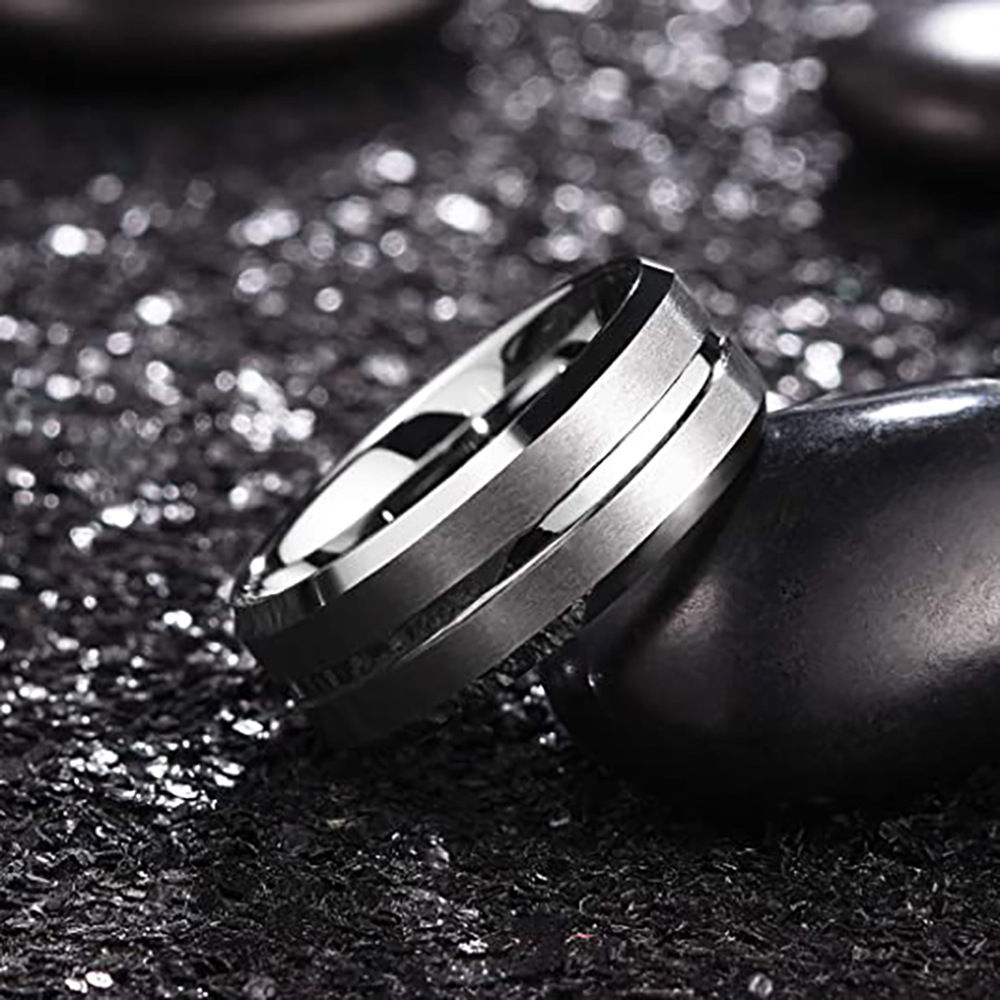 Personalized Stainless Steel Ring Matte Single Groove Fine Band_voghion.com