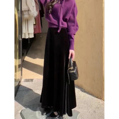 黑色丝绒半身裙女秋季2025新款高腰显瘦时尚百搭贵气好看鱼尾裙子