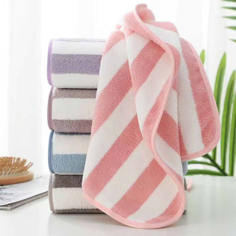 Wholesale Towels, Bath Towels, Coral Velvet Ab Strips, More Absorbent Than Pure Cotton Towels, Household Thickeneding, Cross-Border, Absorbent and Lint-Free