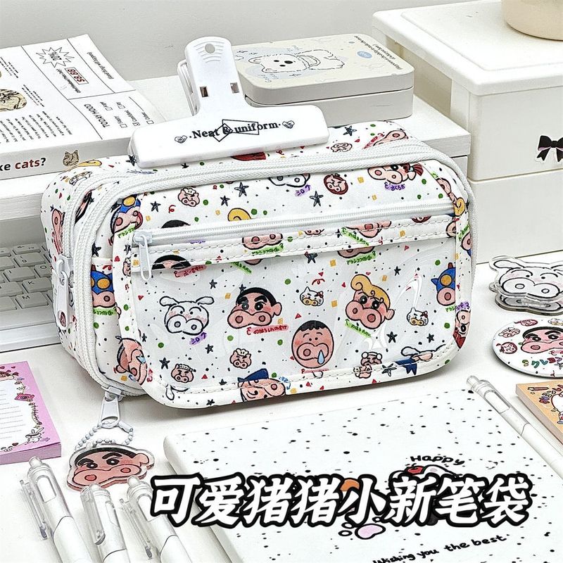 可爱蜡笔小新印花多层印花痛包笔袋学生大容量多功能文具袋铅笔袋|undefined