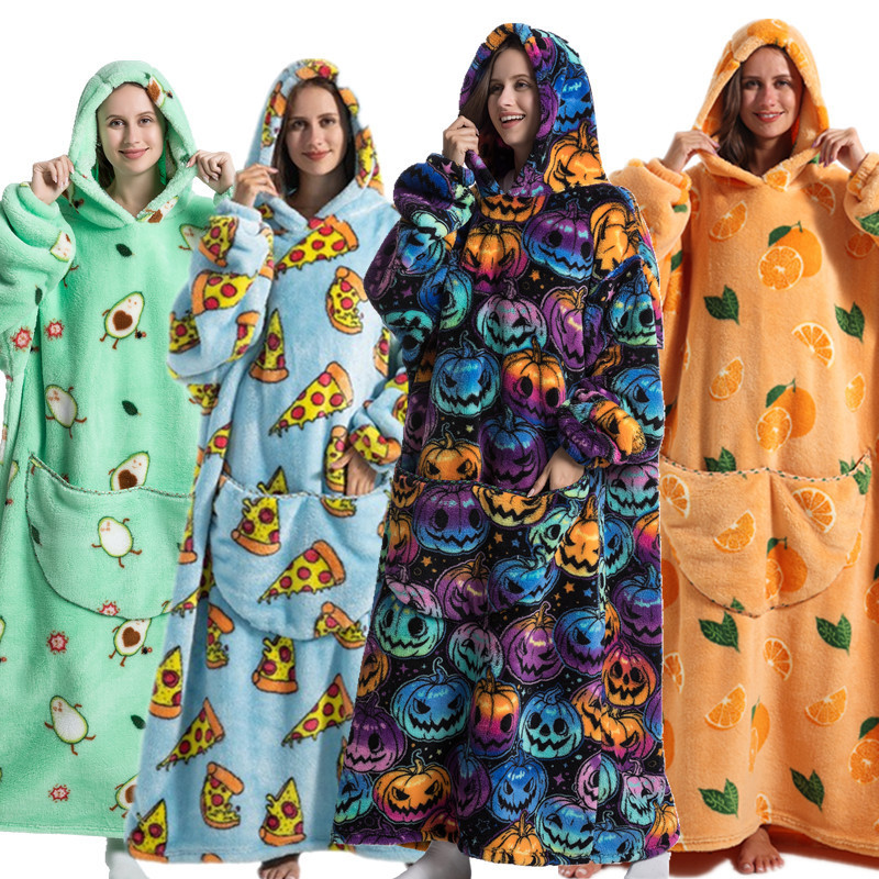 2023 Flannel TV Blanket Cold-proof Clothing Hooded Lazy Clothing TV Extra Large Widened Lengthened Warm for Men and Women Couple