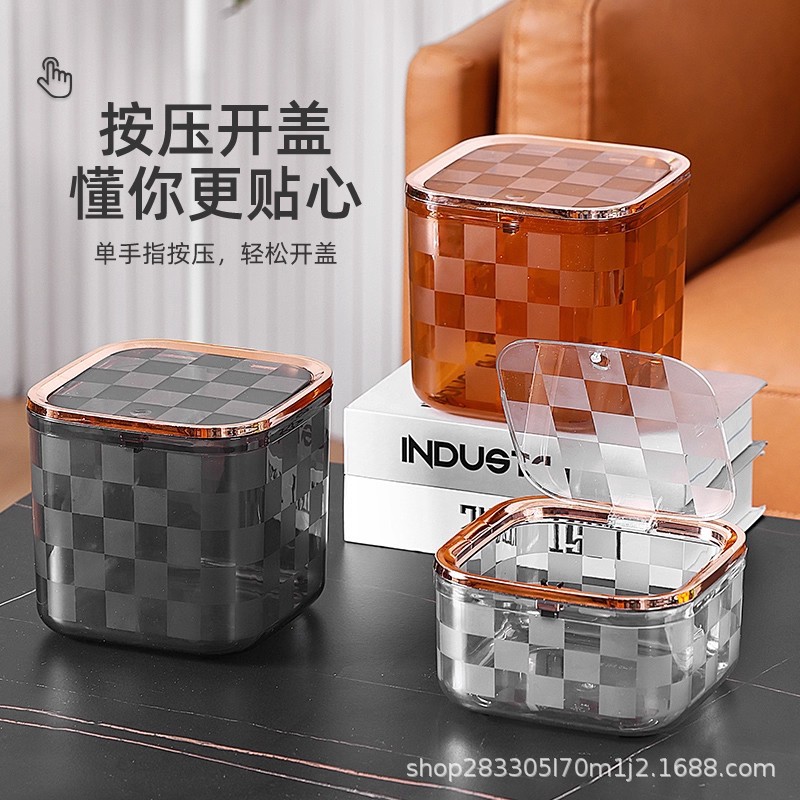 Desktop Trash Can for Home Use, Mini Small Storage Bin, Light Luxury Press-Open Lid, Coffee Table, Dressing Table, High-Value Wastebasket