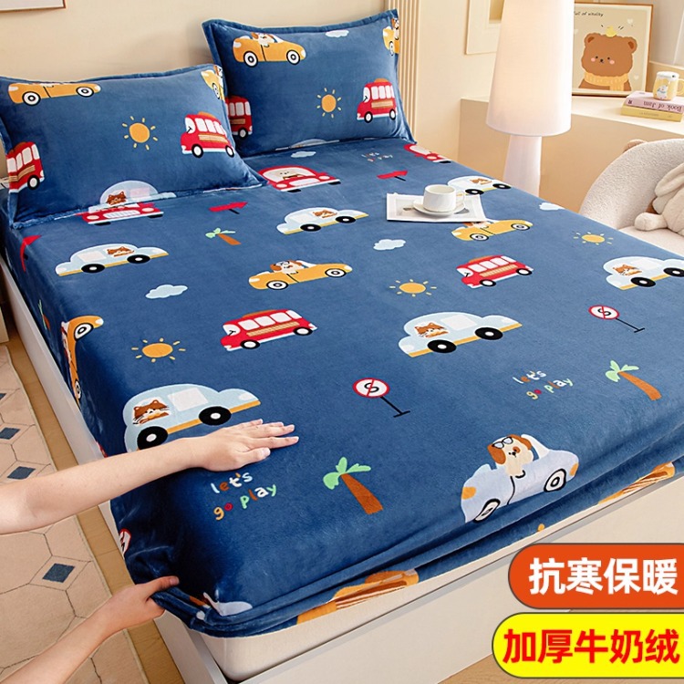 Niños caricaturas leche cama de terciopelo de invierno una sola pieza de terciopelo de colchón grueso cubierta de cama de terciopelo de coral cubierta de niño