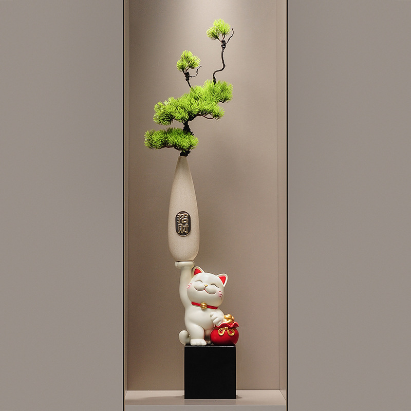 入户门玄关猫细长竖高花瓶摆件感客厅电视柜花艺装饰礼品|undefined
