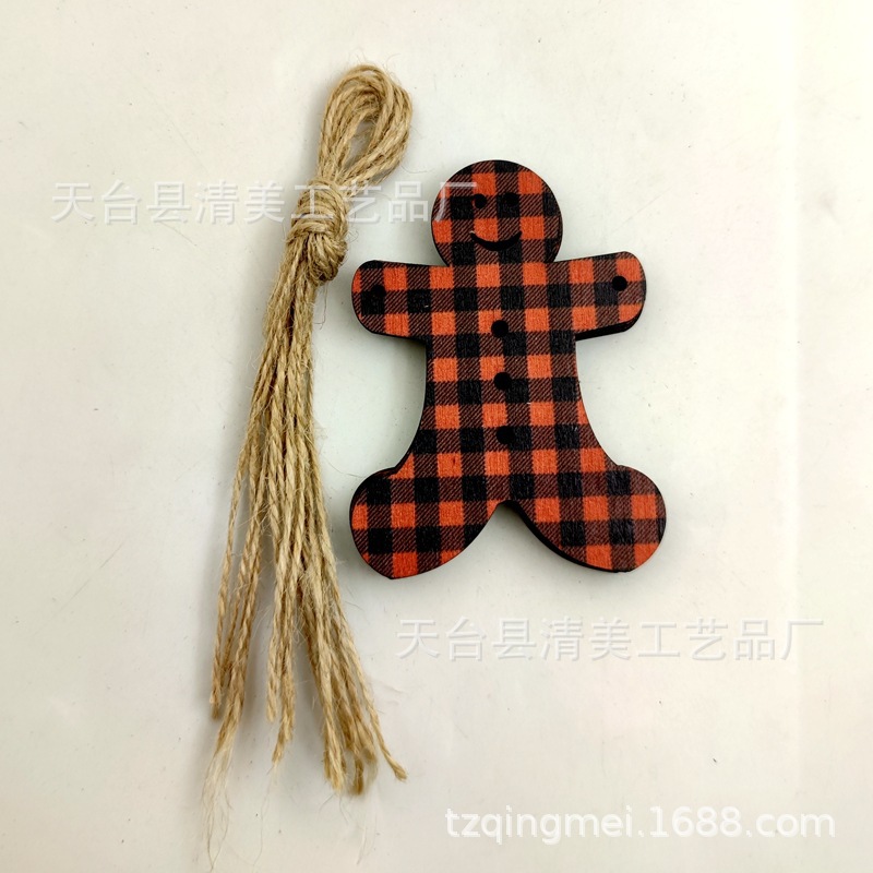 33 piezas de madera de la serie navideña a cuadros negros anaranjados colgante de decoración navideña se pueden combinar libremente 10 piezas en un paquete