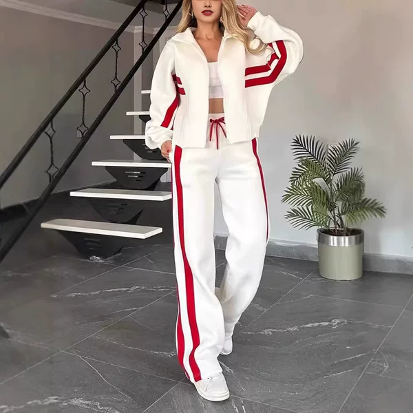2026 European and American Cross-Border Amazon Autumn Foreign Trade Y2K Striped Zipper Top Jacket Casual Sports Suit for Women