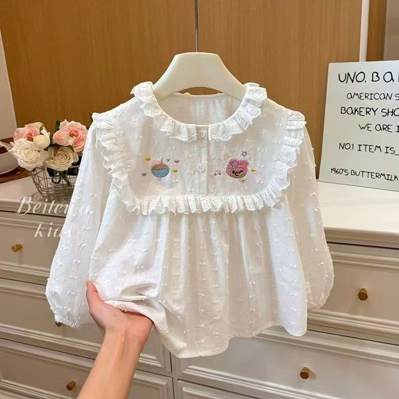 春秋款娃娃领打底衫女宝秋季上衣外穿新中式提花上衣
