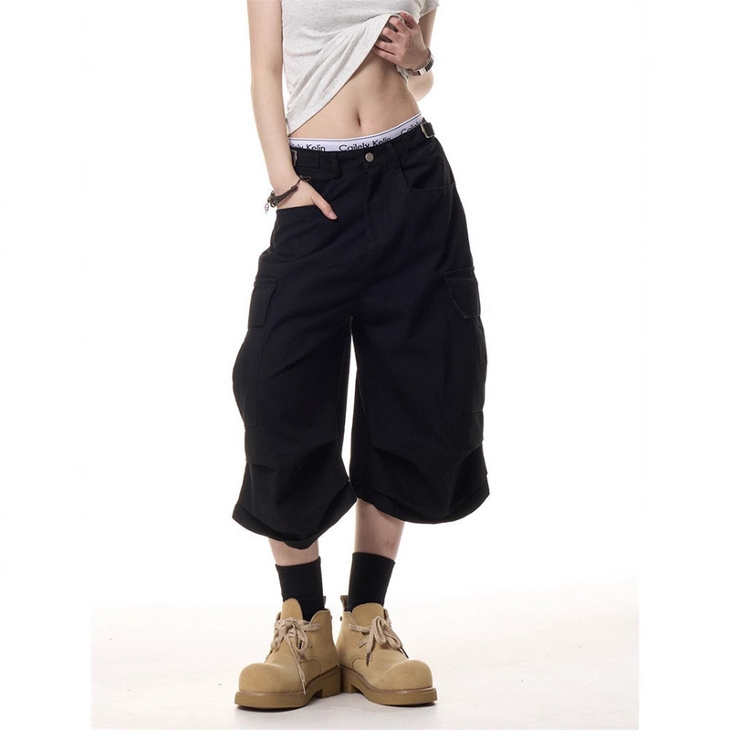 American Retro Multi-Pocket Cargo Cropped Pants for Men and Women 2025 Spring and Summer New Design Loose Wide-Leg Casual Pants