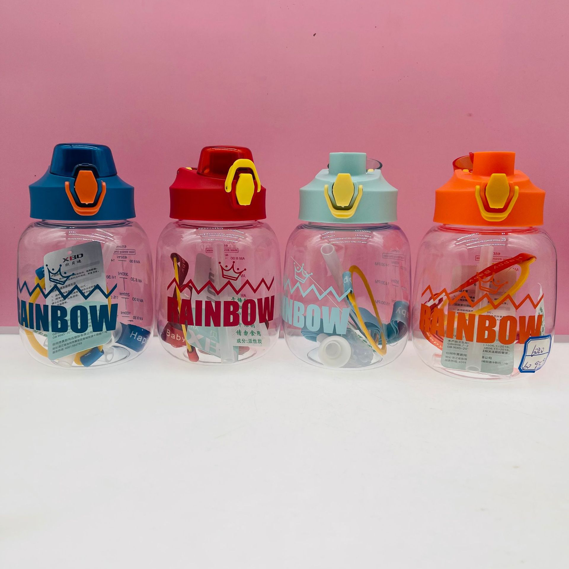Xinbedi nuevo pequeño vientre taza de dibujos animados de Internet celebridad de los niños taza de agua 650ml taza de paja de plástico estudiante hervidor portátil