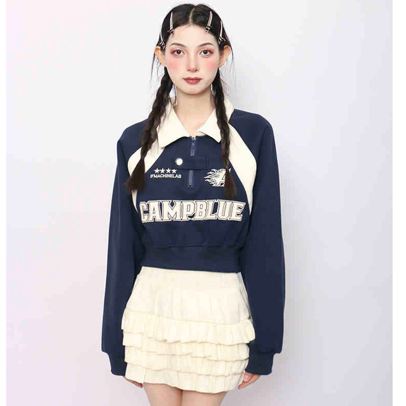 College Style Lapel Polo Zipper Sweatshirt Couple Wear 2025 Autum New Top Long-Sleeved Ins Trend College Style Lapel Polo Zipper Sweatshirt Couple Wear 2025 Autum New Top Long-Sleeved Ins Trend