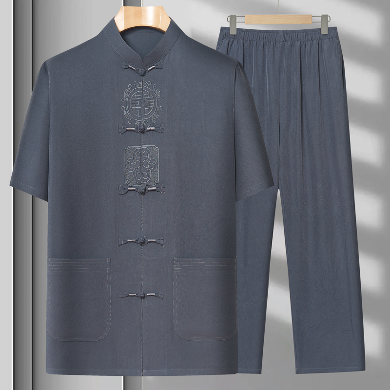 051 면 및 린넨 반소매 (다크 그레이 세트)