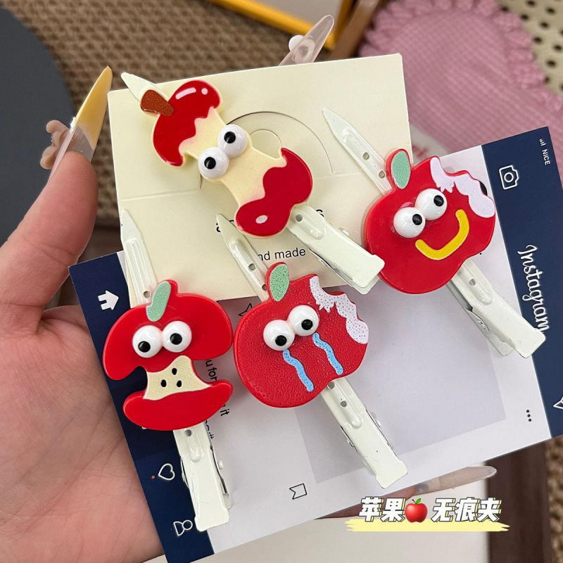 趣味可爱立体红苹果发夹搞怪表情包头ins发卡创意刘海侧边无痕夹|undefined