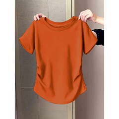 無地半袖Tシャツ 夏 スリムフィット ウエストシェイプ 個性的 ニッチ ラウンドネック 2025年流行 新作 インス風 エレガント