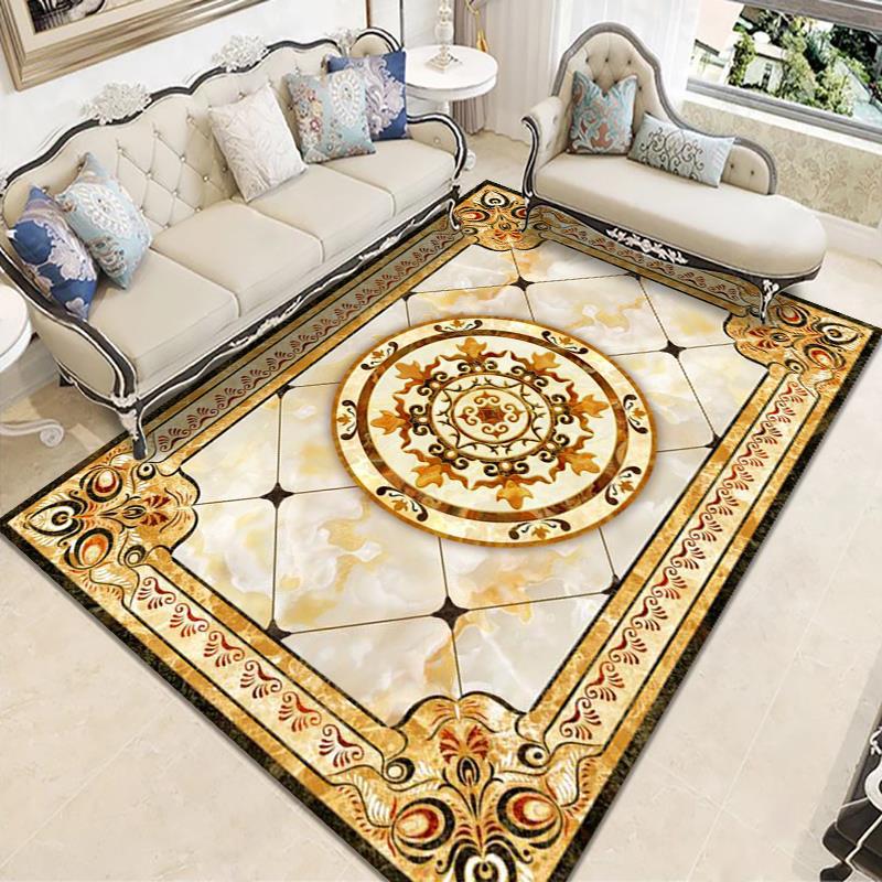 Alfombra de estilo europeo retro para sala de estar, alfombra para sofá y mesa de centro, alfombra de terciopelo cristalino, alfombra resistente al desgaste y de fácil cuidado para estudio.