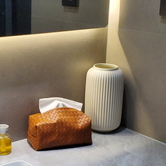 Desktop tissue box PU leather napkin box low-key luxury model hotel restaurant home versatile pull-out paper box