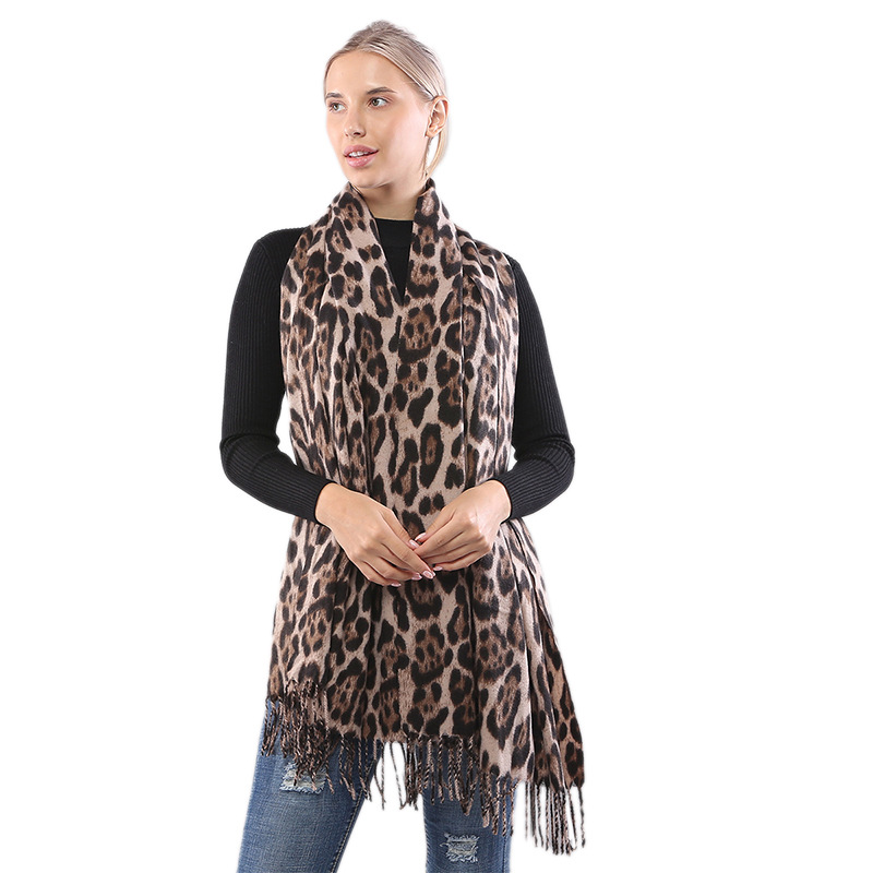 New Autumn and Winter Long Scarf with Leopard Print Tassels Double-sided Air-conditioned Room for Warmth Thickened Outer Layer with Shawl_voghion.com