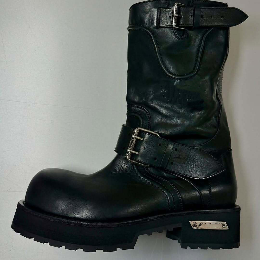 Leather Version Thick-soled Street Style Women's 2025 Autumn And Winter New Large Toe Martin Mid-calf Multifunctional Riding Boots_voghion.com