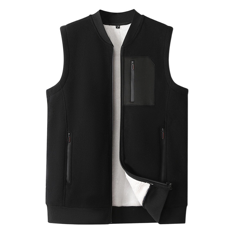 Invierno de los hombres más tamaño casual cuello de béisbol polar chaleco de lana de color sólido forro polar chaleco logotipo impresión transfronteriza exclusivo