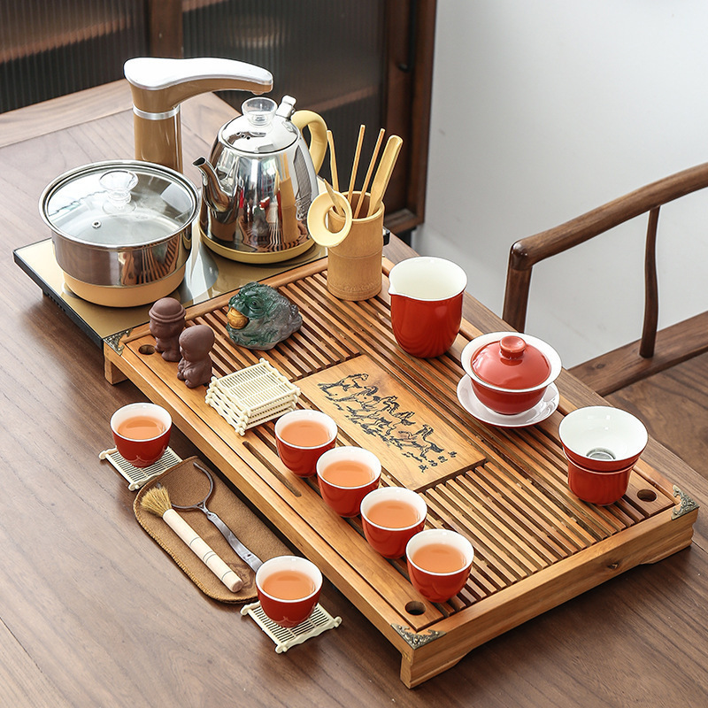 茶器セット家庭用全自動セット工夫茶杯紫砂茶道オフィス一体茶台実木茶盤|undefined