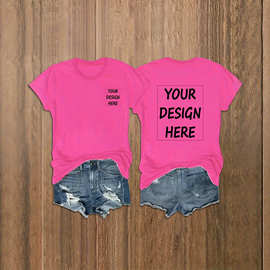 双面custom的图片和文字打印女式休闲短袖T恤 透气全季舒适