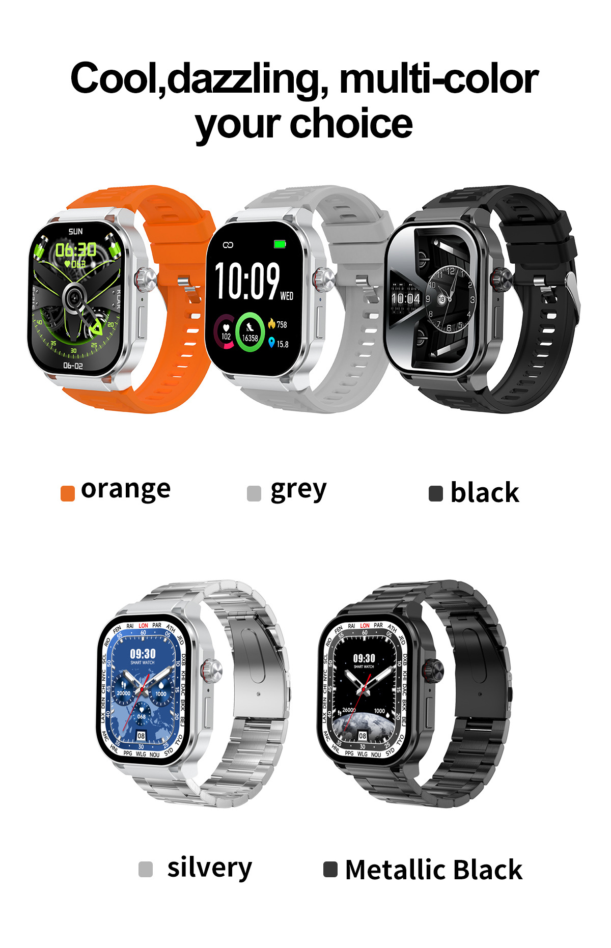 Reloj inteligente G40 de 2,1 pulgadas con pantalla cuadrada Bluetooth para exteriores_voghion.com