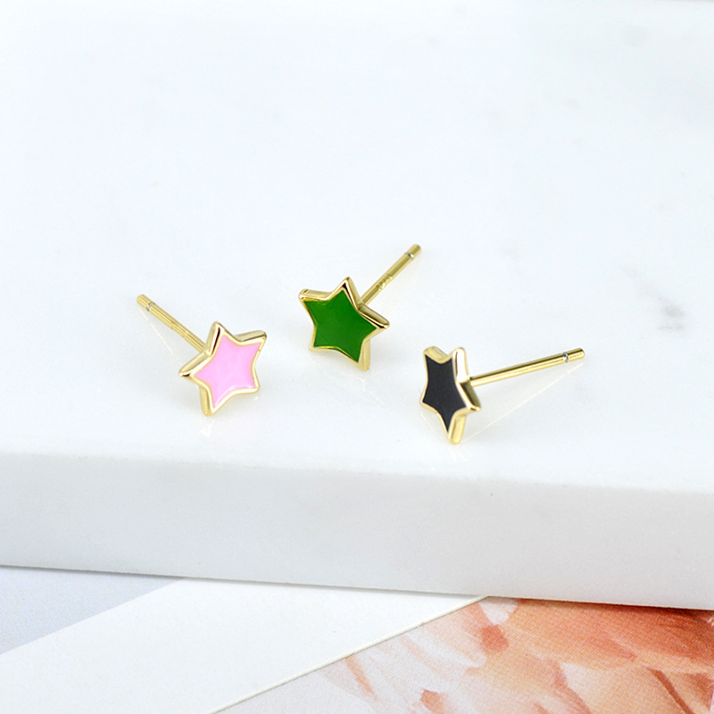 Pendientes De Tuerca De Cobre Simples Con Estrella De Pegamento Multicolor A La Moda display picture 5