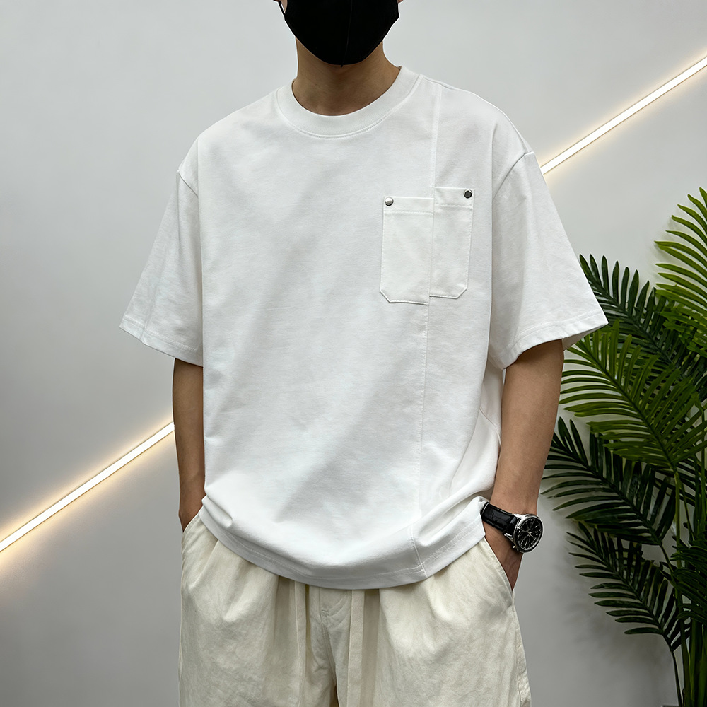 Supports Customization of New Short-Sleeve T-Shirts, 240g Sorona High-Elastic Cool-Touch Trendy Brand Loose-Fit Pocket T-Shirt
