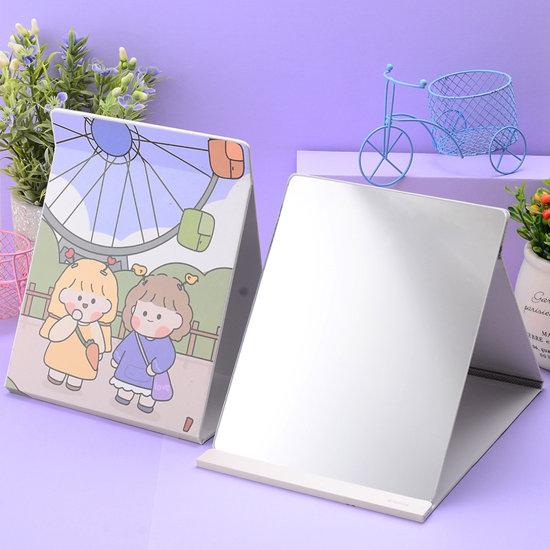 cartoon folding handheld table big cute mirror for students