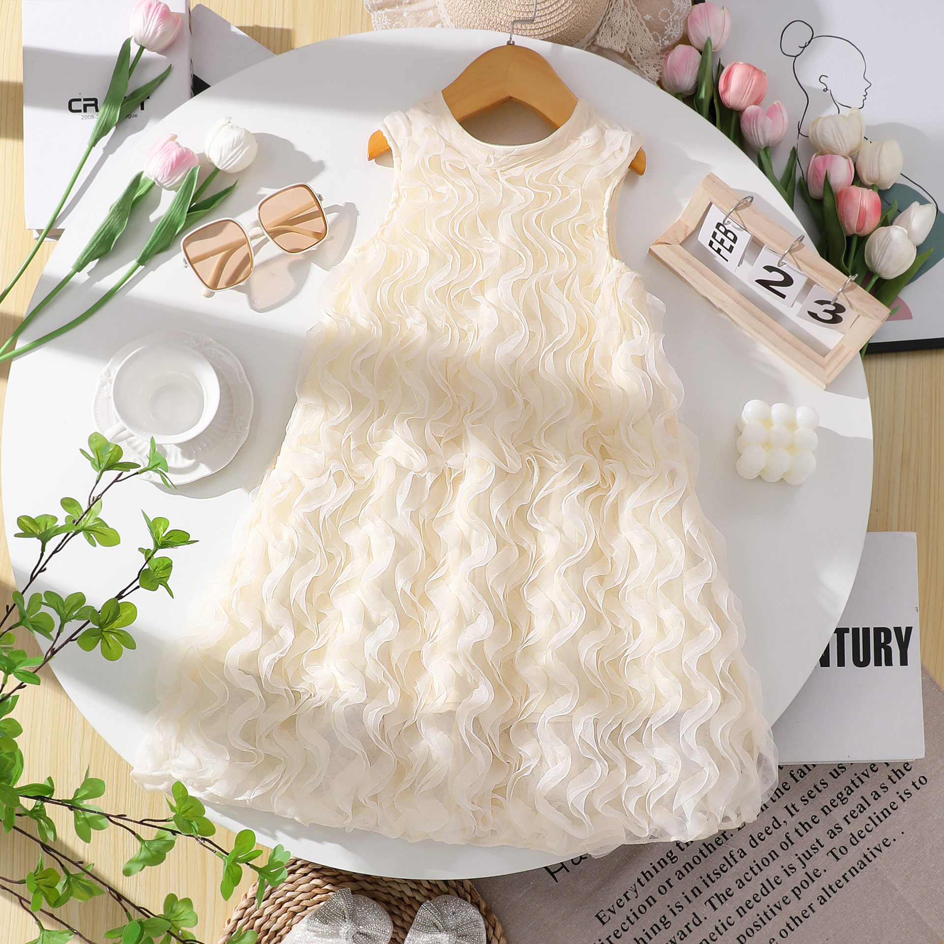 Girls (Small) Dress, Three-Dimensional Rose Flower Elegant Party Dress