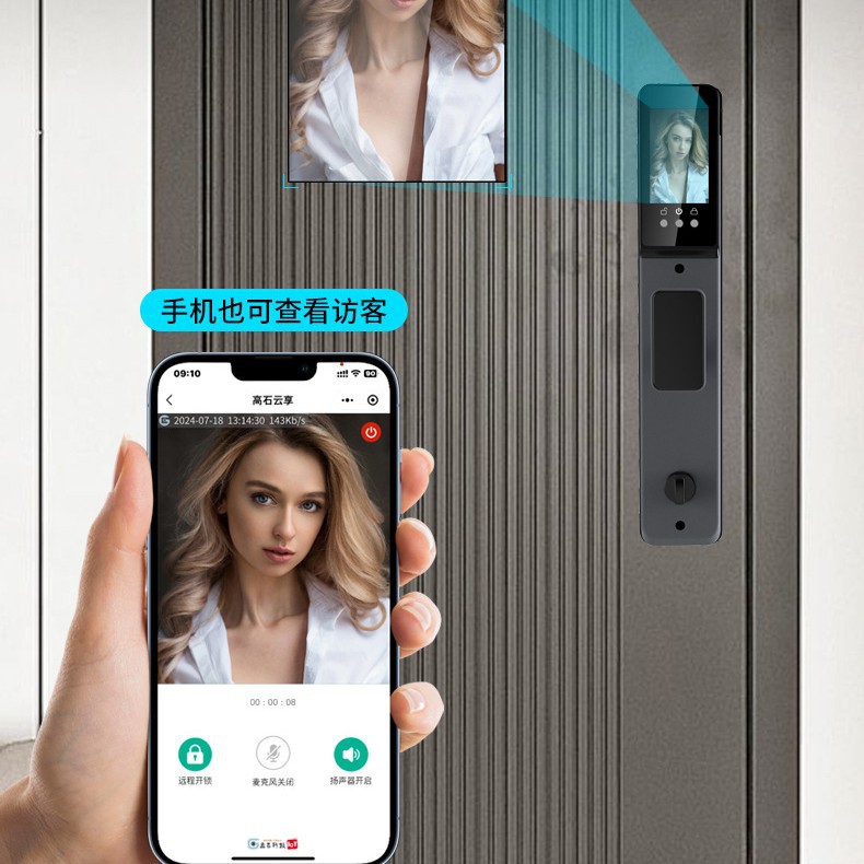 Cerradura de huellas dactilares de identificación facial Cerradura de puerta con contraseña visual de ojo de gato Cerradura de puerta inteligente Cerradura electrónica automática de huellas dactilares desbloqueo