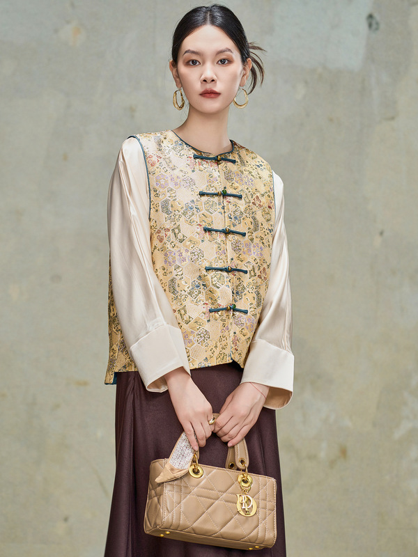 新中式真丝织金马甲女2025新款桑蚕丝改良唐装国风桑蚕丝坎肩背心|undefined