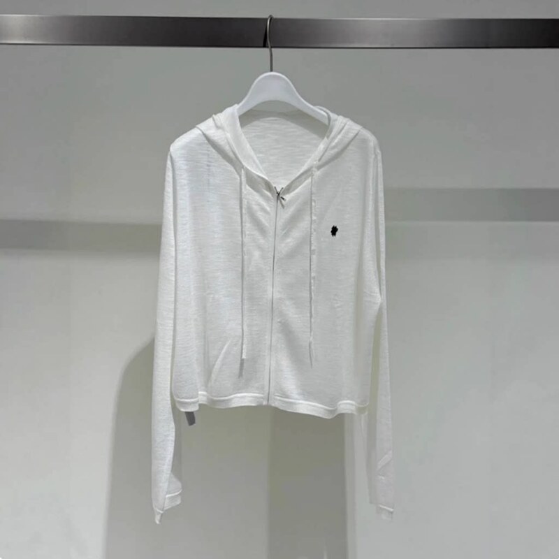 Mm Maimai 26 New Summer Style Hooded Zipper Knitted Cardigan Women's White Long-Sleeved Blouse Top 4H4131771 Mm Maimai 26 New Summer Style Hooded Zipper Knitted Cardigan Women's White Long-Sleeved Blouse Top 4H4131771