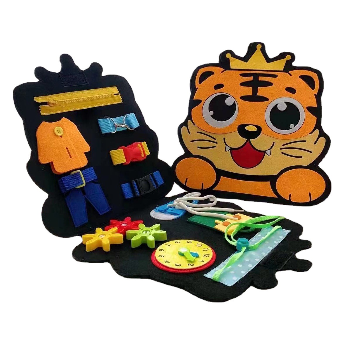 Tablero de aprendizaje de fieltro Montessori transfronterizo juguete dinosaurio educación temprana para niños habilidades para la vida práctica de vestir fieltro tablero ocupado