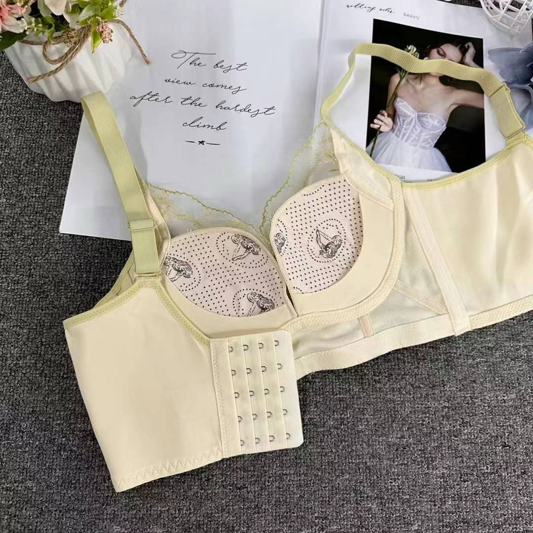 Nuevo sujetador de alta calidad de moda de encaje jacquard transpirable y cómodo ajustable anti-caída reúnen ropa interior de botón múltiple image 5