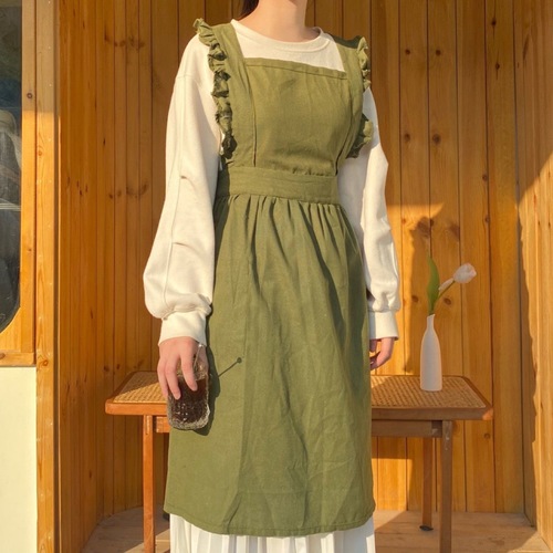 Foreign trade Korean version retro ruffled apron floral barista art smock milk tea barista manicure bib