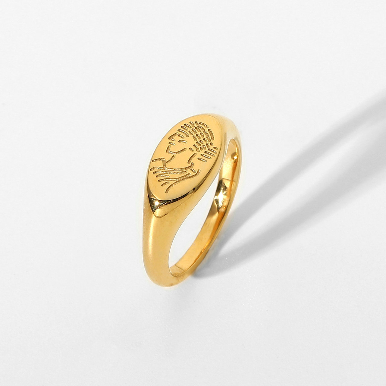 Retro 18k Gold-plated Stainless Steel Carved Portrait Oval Ring display picture 4