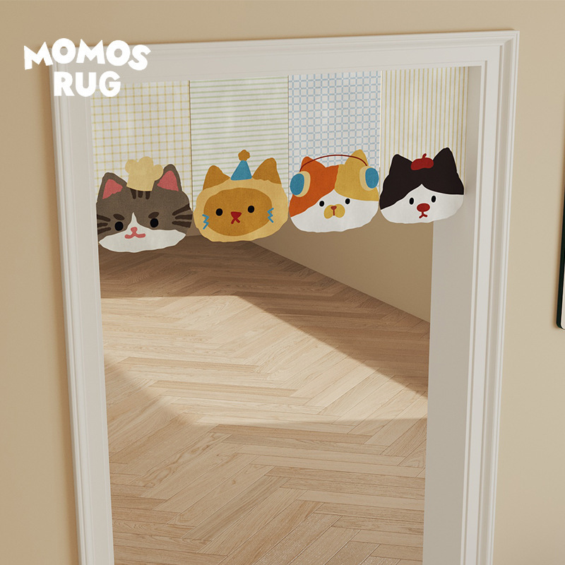 Cute Cat Cartoon Door Curtain Triangular Flag Living Room Bedroom Dining Room Decorative Curtain No-Punch Partition Curtain
