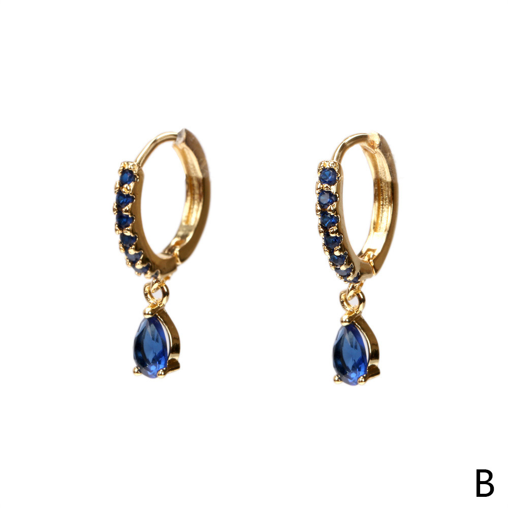 All Seasons Season Fashion Water Droplets Inlaid Zircon Copper Artificial Gemstones Copper Earrings