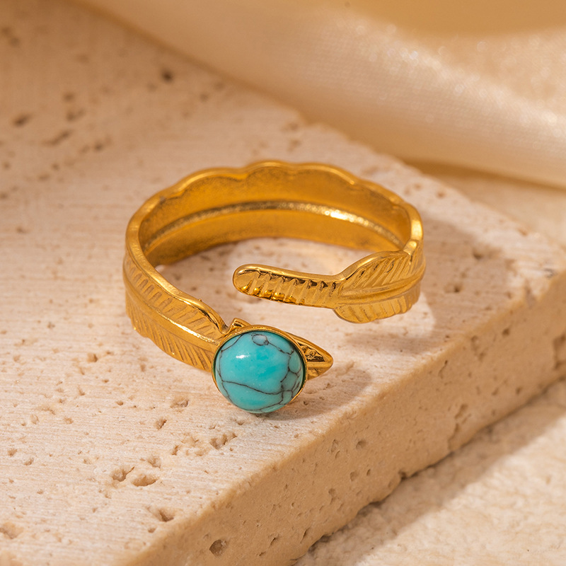 7g Weight 0.03µm Gold Plating Thickness Electroplated Gold Plating Process Golden Plated Plating Material Cat's Eye Stone Inlay Material Rings Classification 1 Piece Quantity Daily Occasion 201 Stainless Steel Material Tree Pattern Women's Gender IG Style Style Inlay Craft Wholesale Jewelry IG Style Feather Titanium Steel Natural Stone Gem Inlay Open Rings 6