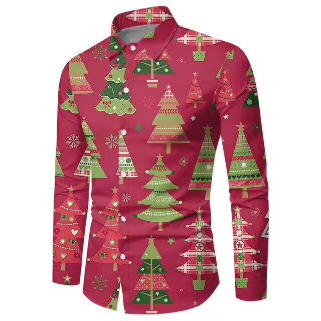 3D Digital Print Santa Casual Men's Shirt Men's Fashion Christmas Party Long Sleeve Shirt Cross Border