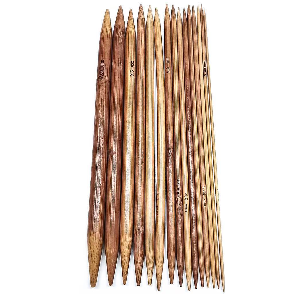 25cm Double-Ended Carbonized Natural Bamboo Knitting Needles & Crochet Hooks, Double-Ended Sharp & Smooth Sweater Needles & Yarn Needles DIY Knitting Tools